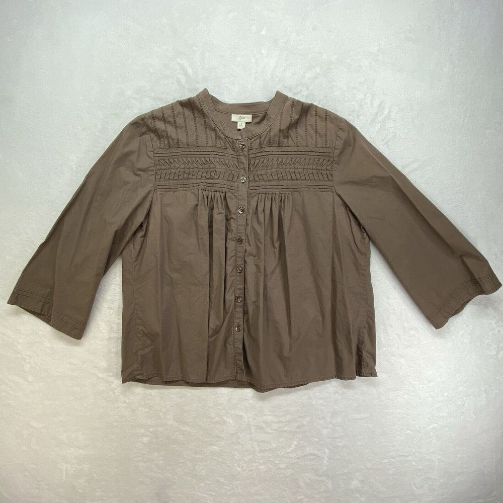 J.Jill Button Up Blouse shirt Womens Small Brown 3/4 Sleeve Shirt embellished